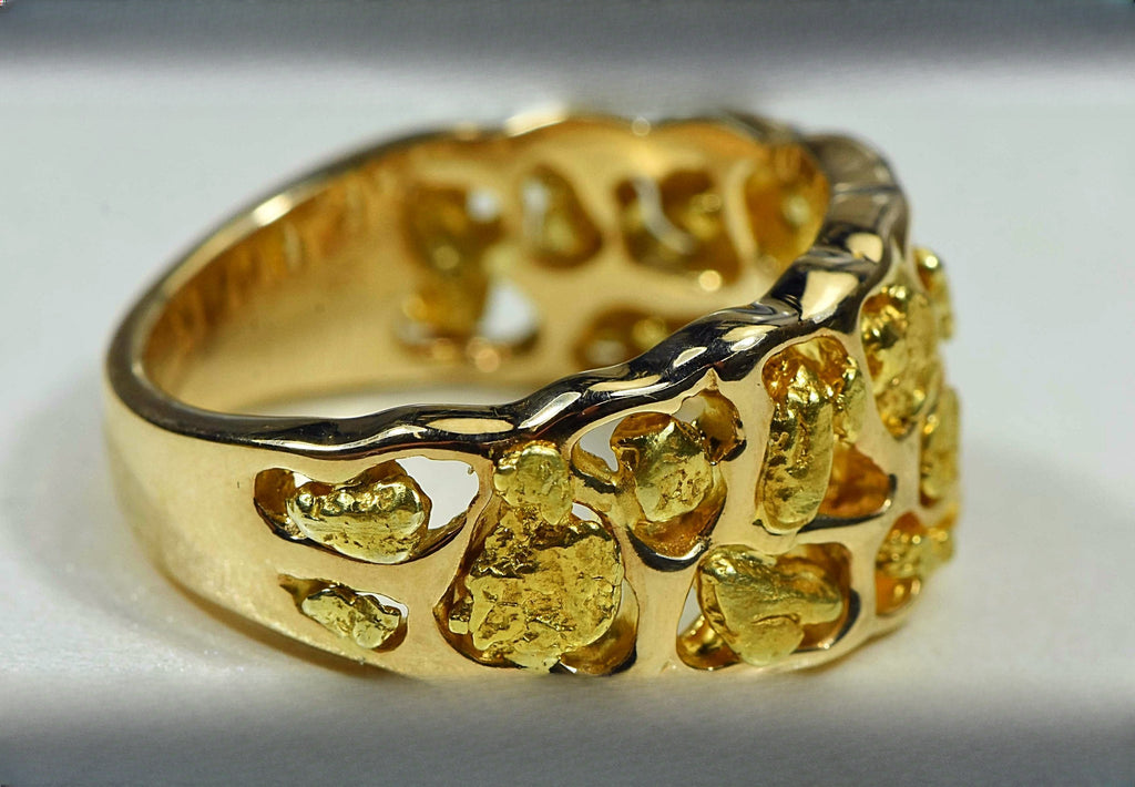 Gold Nugget Men's Ring "Orocal" RM184 Genuine Hand Crafted Jewelry - 14K Casting