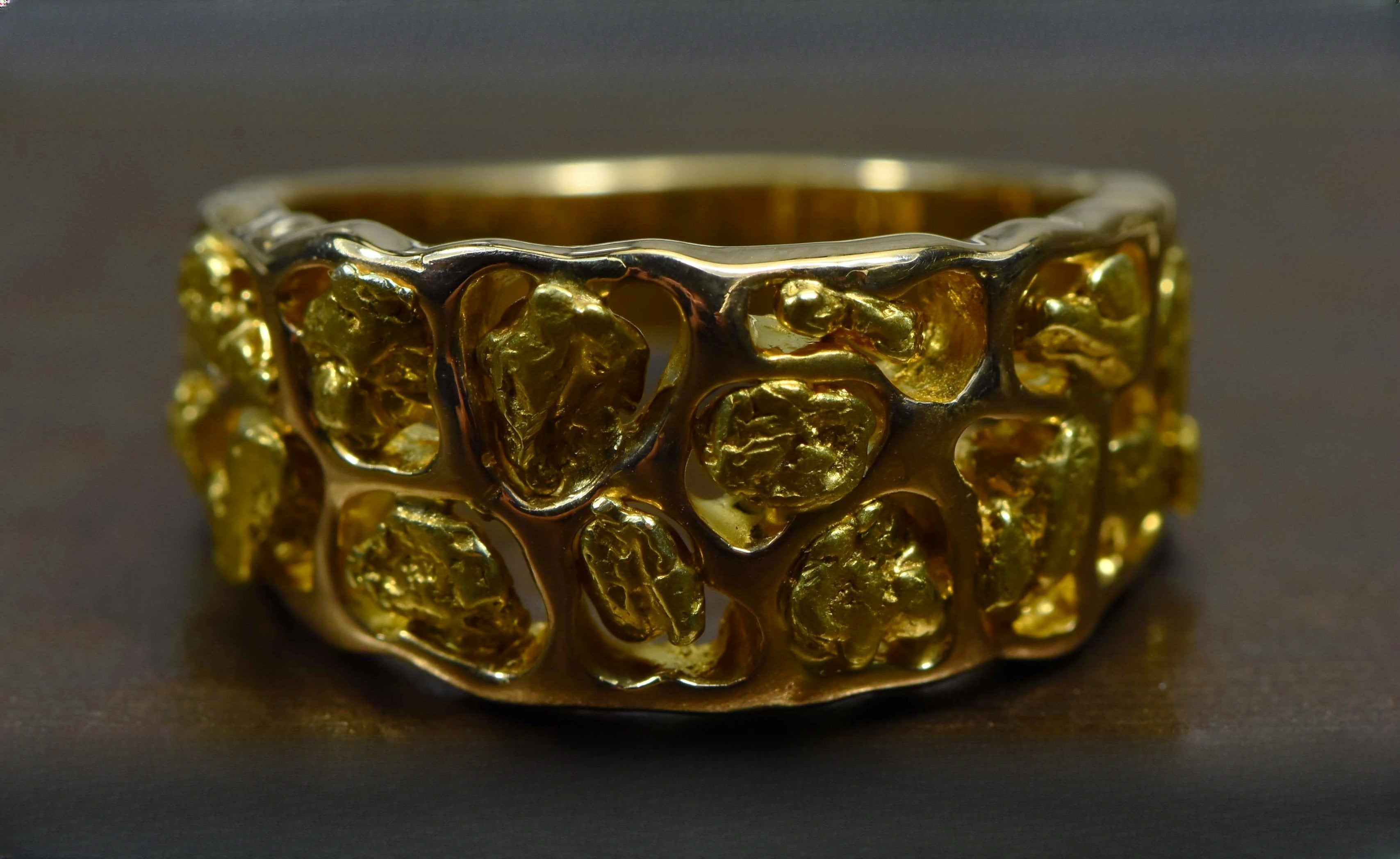 Gold Nugget Men's Ring "Orocal" RM184 Genuine Hand Crafted Jewelry - 14K Casting