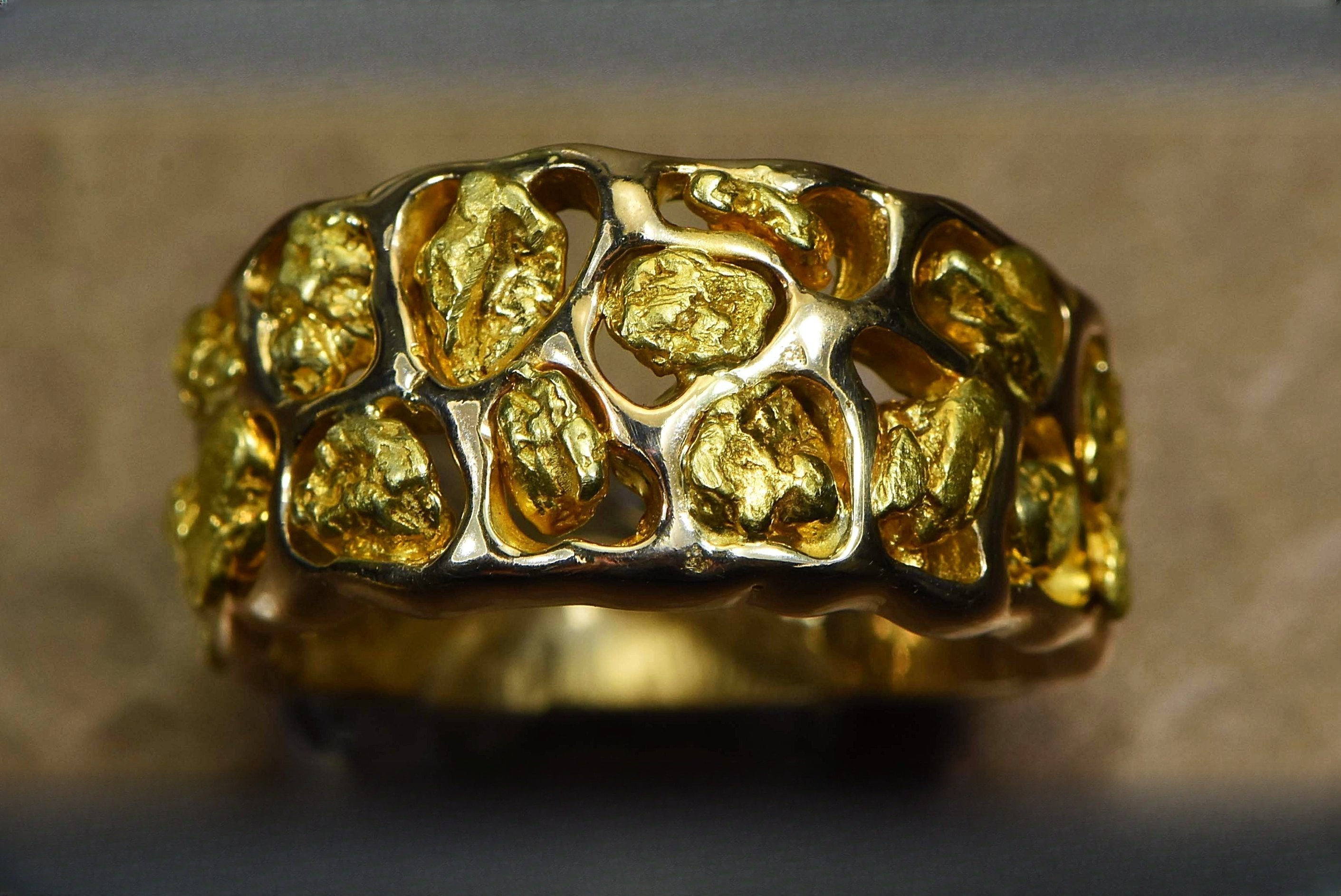 Gold Nugget Men's Ring "Orocal" RM184 Genuine Hand Crafted Jewelry - 14K Casting