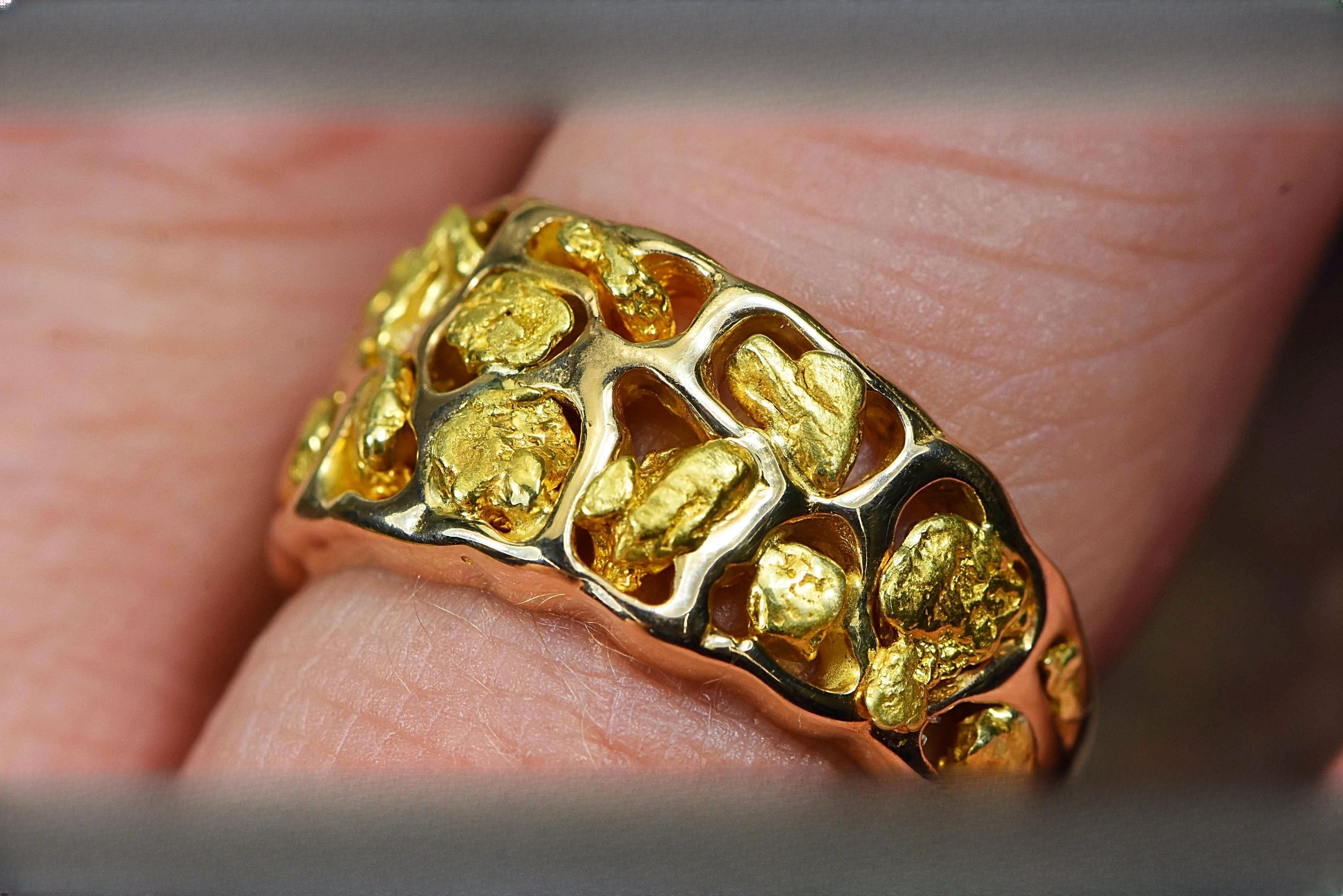Gold Nugget Men's Ring "Orocal" RM184 Genuine Hand Crafted Jewelry - 14K Casting