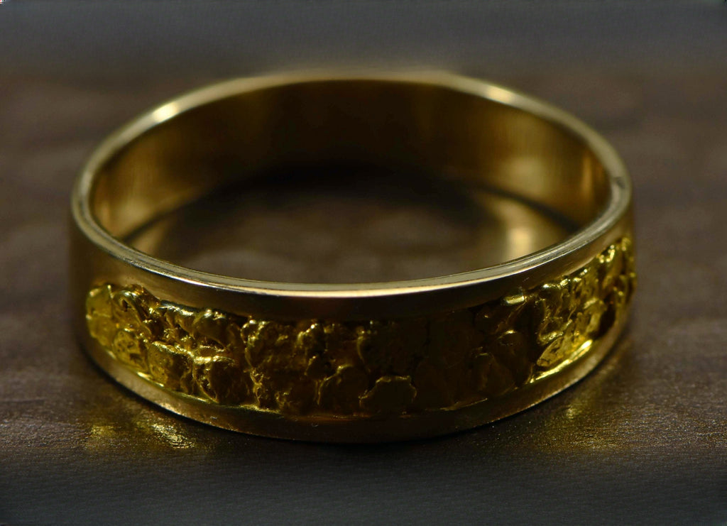 Gold Nugget Men's Ring "Orocal" RM7MMT Genuine Hand Crafted Jewelry - 14K Casting