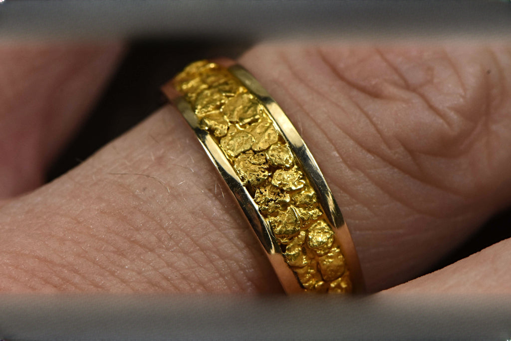 Gold Nugget Men's Ring "Orocal" RM7MMT Genuine Hand Crafted Jewelry - 14K Casting