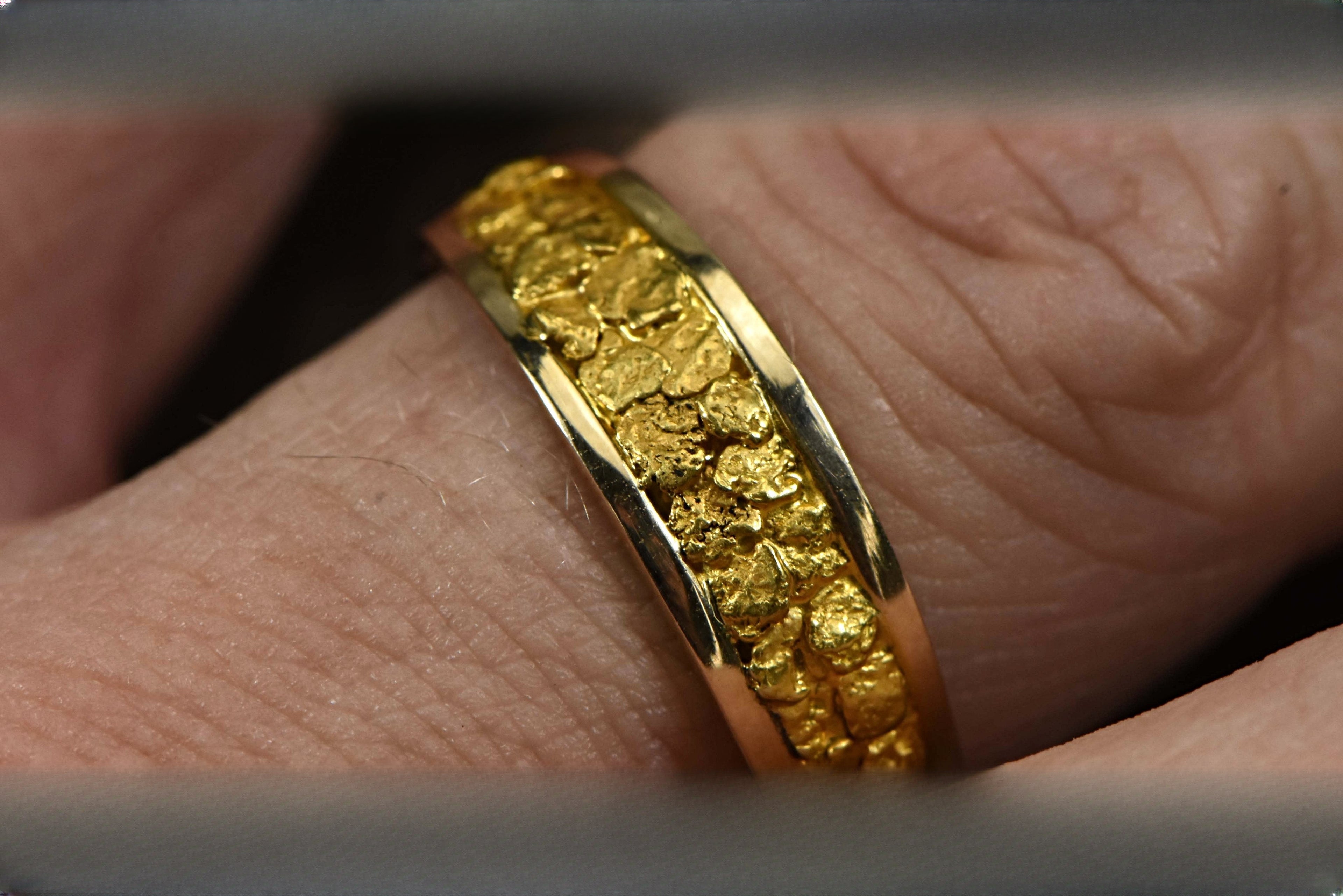 Gold Nugget Men's Ring "Orocal" RM7MMT Genuine Hand Crafted Jewelry - 14K Casting
