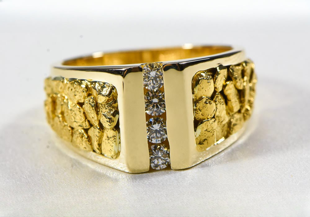 Gold Nugget Men's Ring "Orocal" RM376D40 Genuine Hand Crafted Jewelry