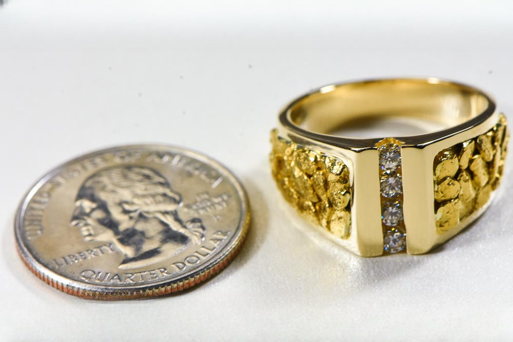 Gold Nugget Men's Ring "Orocal" RM376D40 Genuine Hand Crafted Jewelry