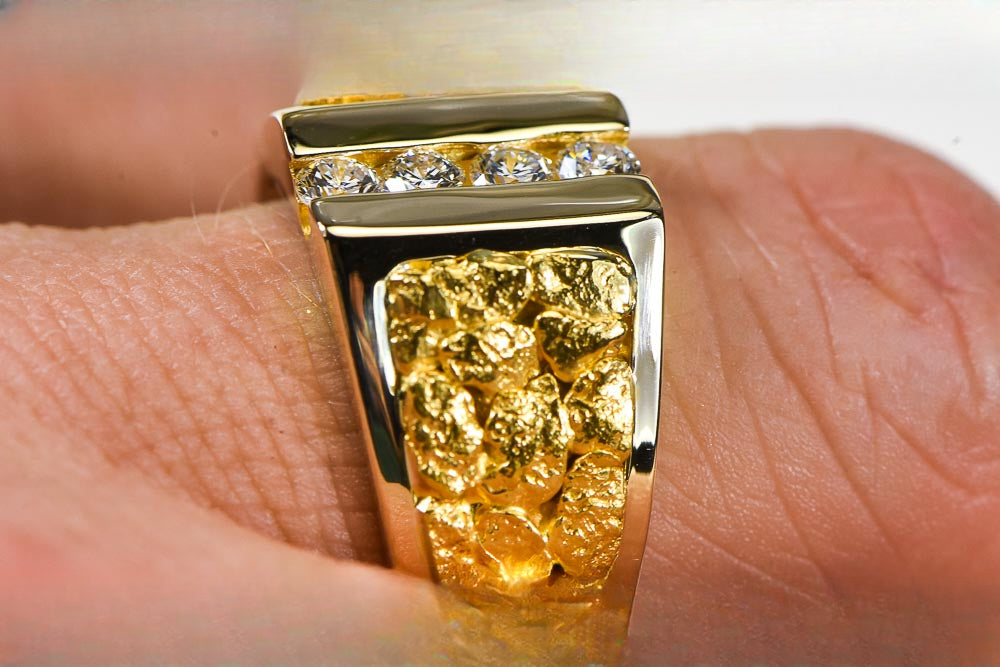 Gold Nugget Men's Ring "Orocal" RM376D40 Genuine Hand Crafted Jewelry