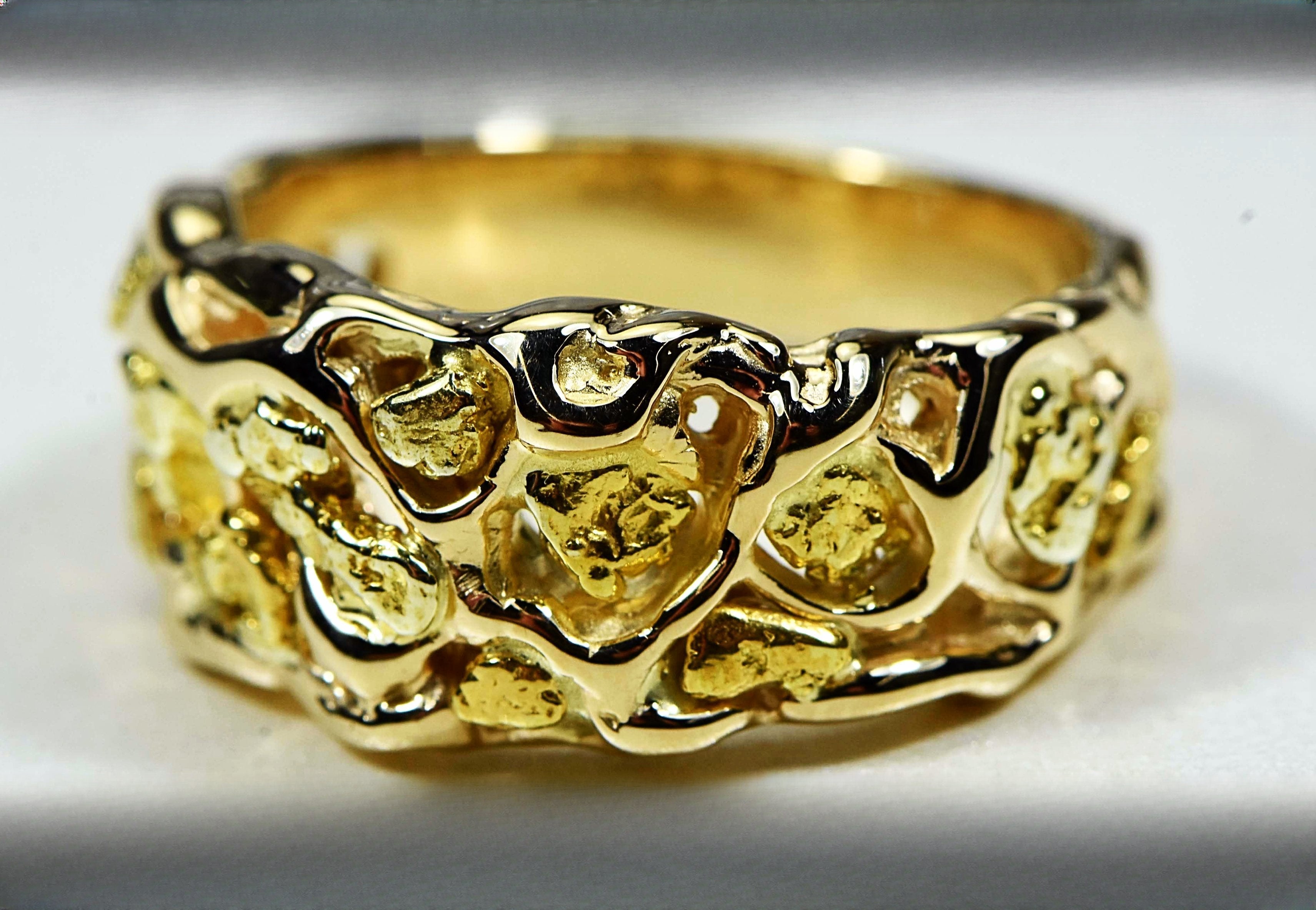 Gold Nugget Men's Ring "Orocal" RM212 Genuine Hand Crafted Jewelry - 14K Casting