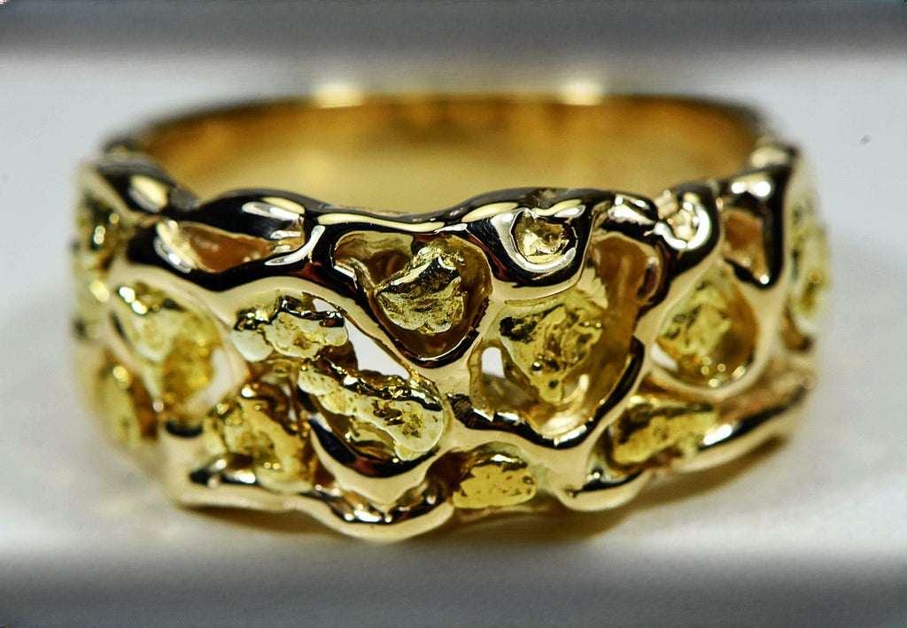 Gold Nugget Men's Ring "Orocal" RM212 Genuine Hand Crafted Jewelry - 14K Casting