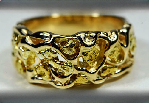 Gold Nugget Men's Ring "Orocal" RM212 Genuine Hand Crafted Jewelry - 14K Casting