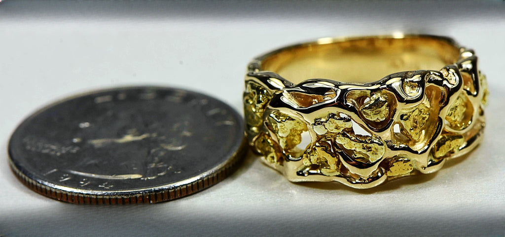 Gold Nugget Men's Ring "Orocal" RM212 Genuine Hand Crafted Jewelry - 14K Casting
