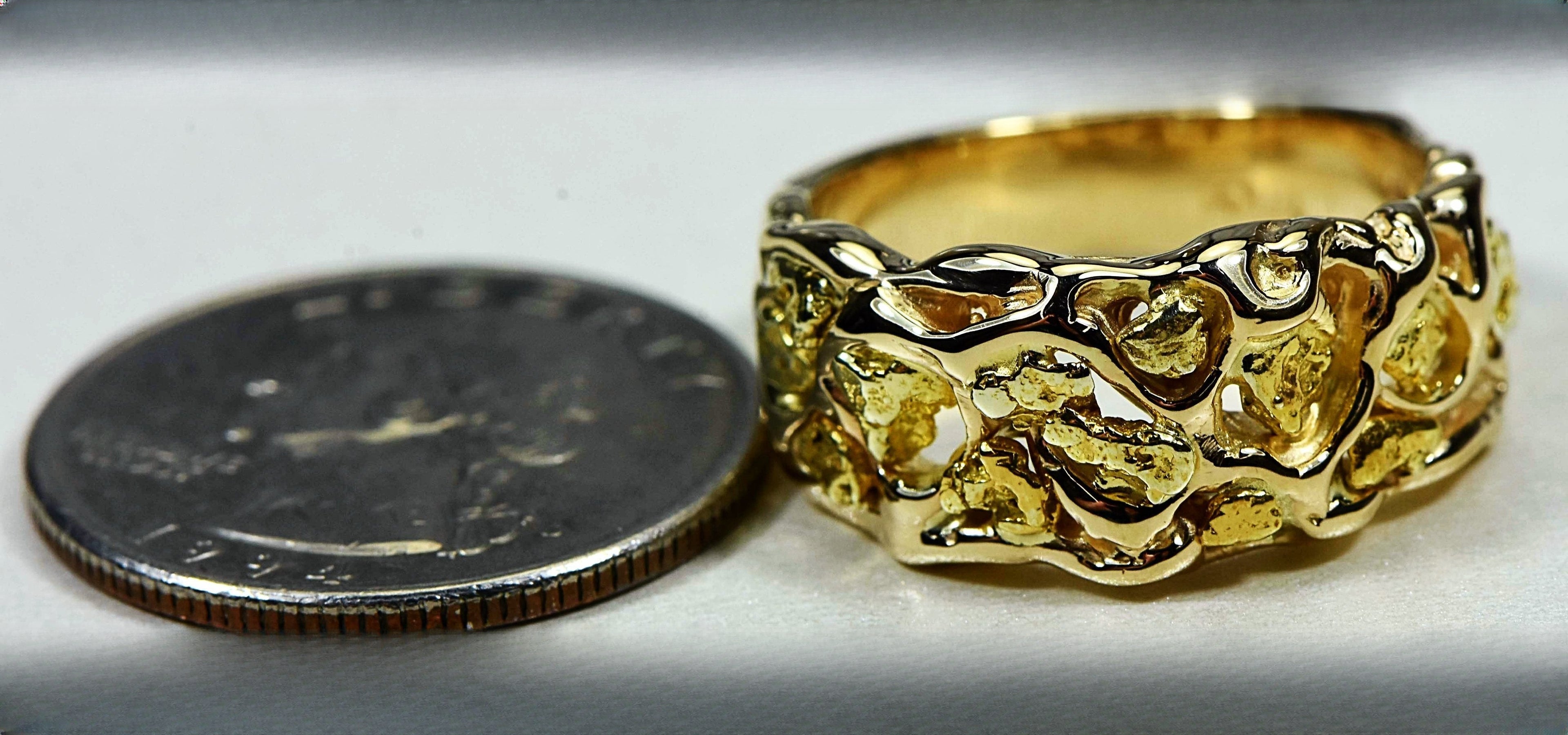 Gold Nugget Men's Ring "Orocal" RM212 Genuine Hand Crafted Jewelry - 14K Casting