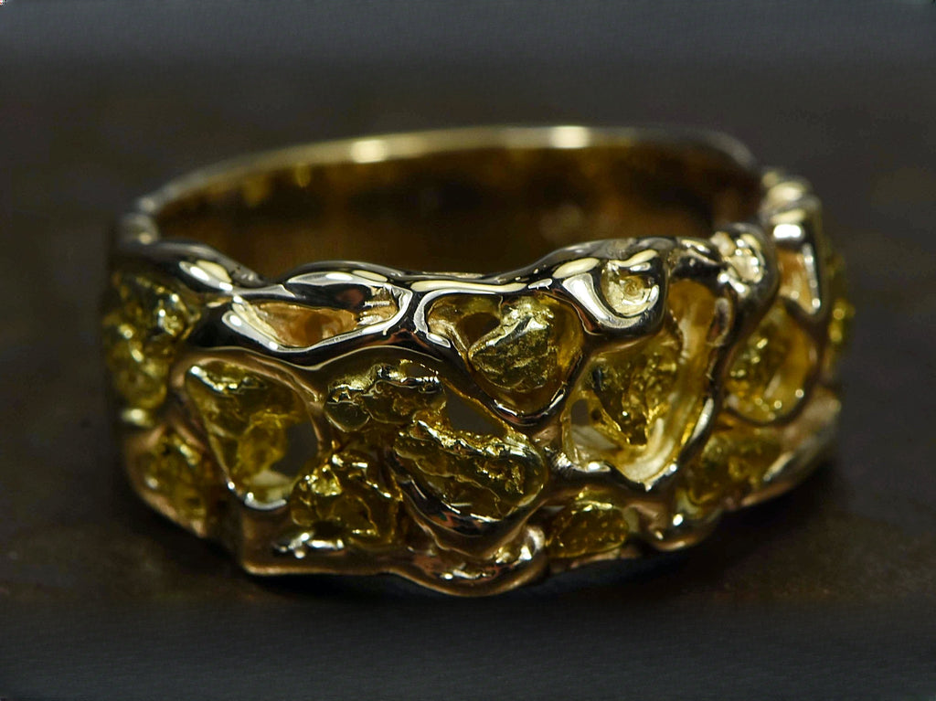 Gold Nugget Men's Ring "Orocal" RM212 Genuine Hand Crafted Jewelry - 14K Casting