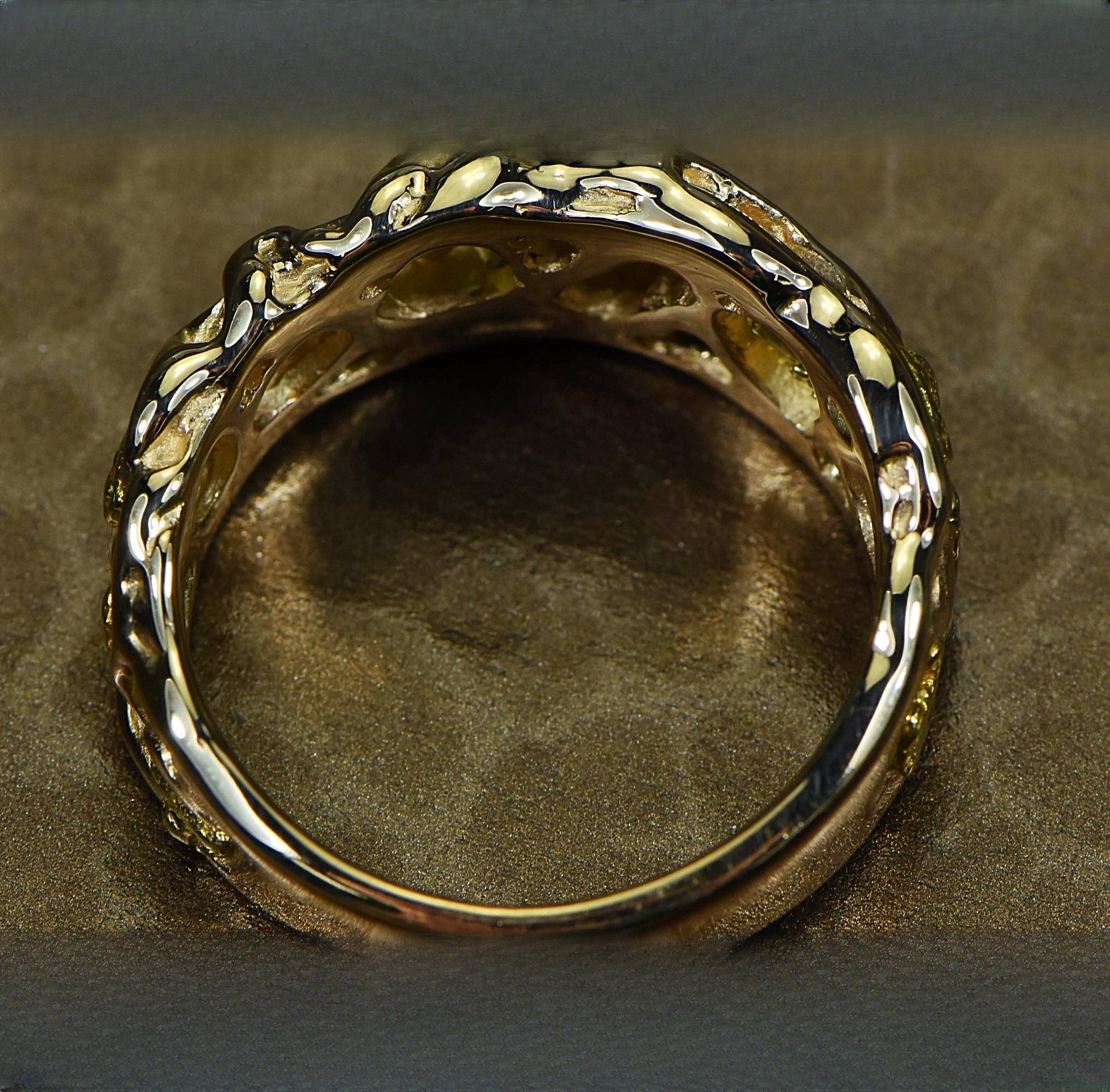 Gold Nugget Men's Ring "Orocal" RM212 Genuine Hand Crafted Jewelry - 14K Casting