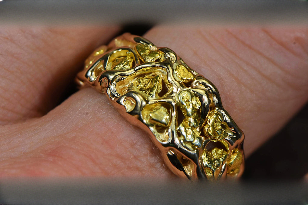 Gold Nugget Men's Ring "Orocal" RM212 Genuine Hand Crafted Jewelry - 14K Casting