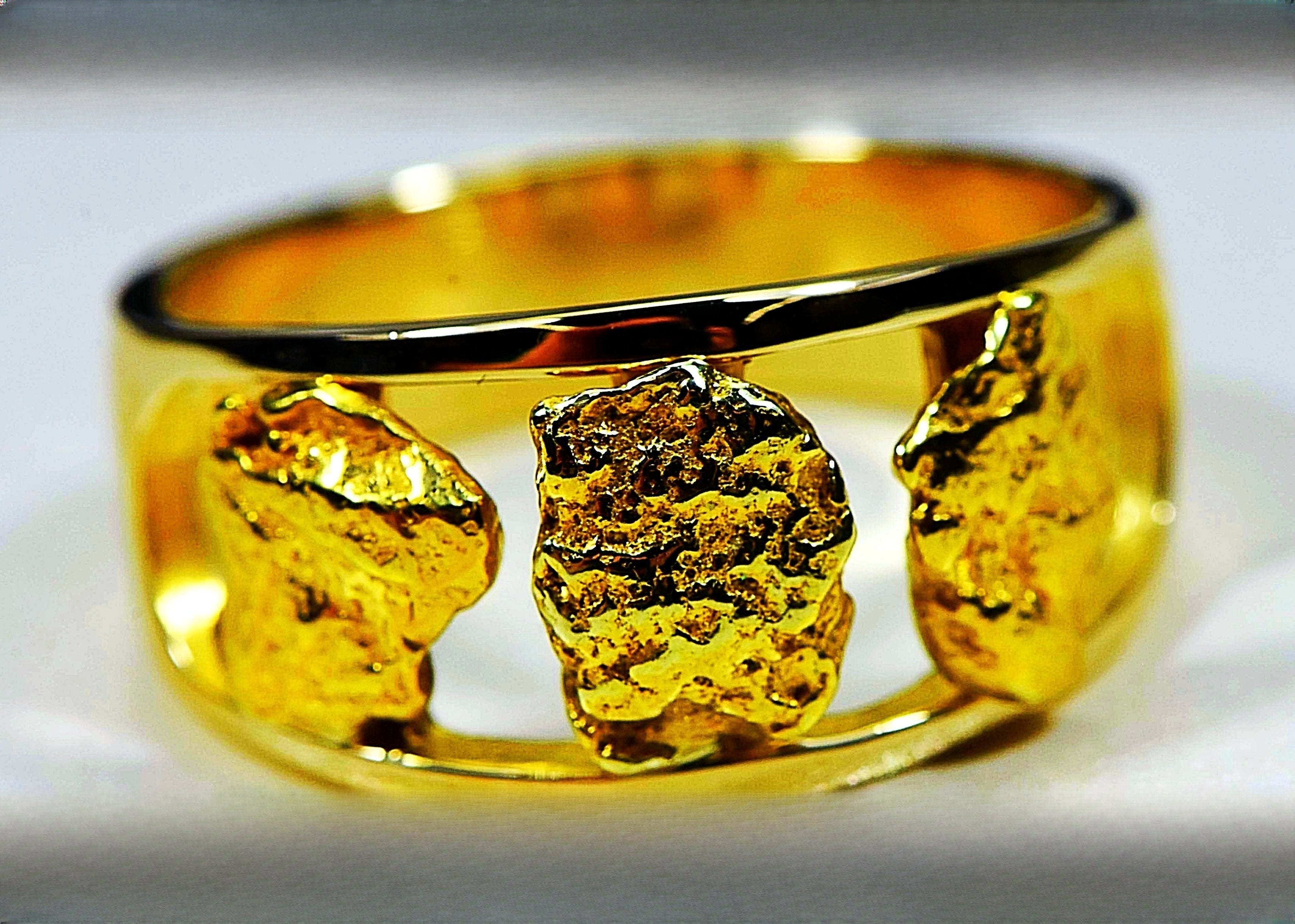 Gold Nugget Men's Ring "Orocal" RM1087N/12MM Genuine Hand Crafted Jewelry - 14K Casting