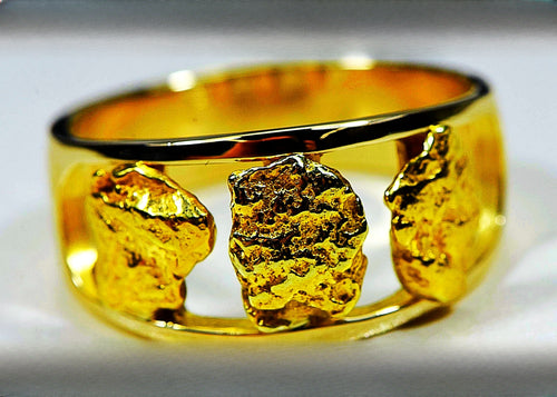 Gold Nugget Men's Ring "Orocal" RM1087N/12MM Genuine Hand Crafted Jewelry - 14K Casting