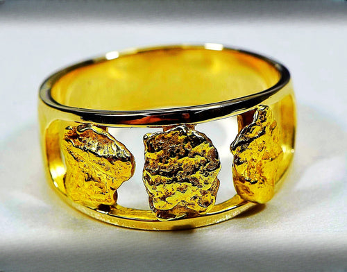 Gold Nugget Men's Ring "Orocal" RM1087N/12MM Genuine Hand Crafted Jewelry - 14K Casting