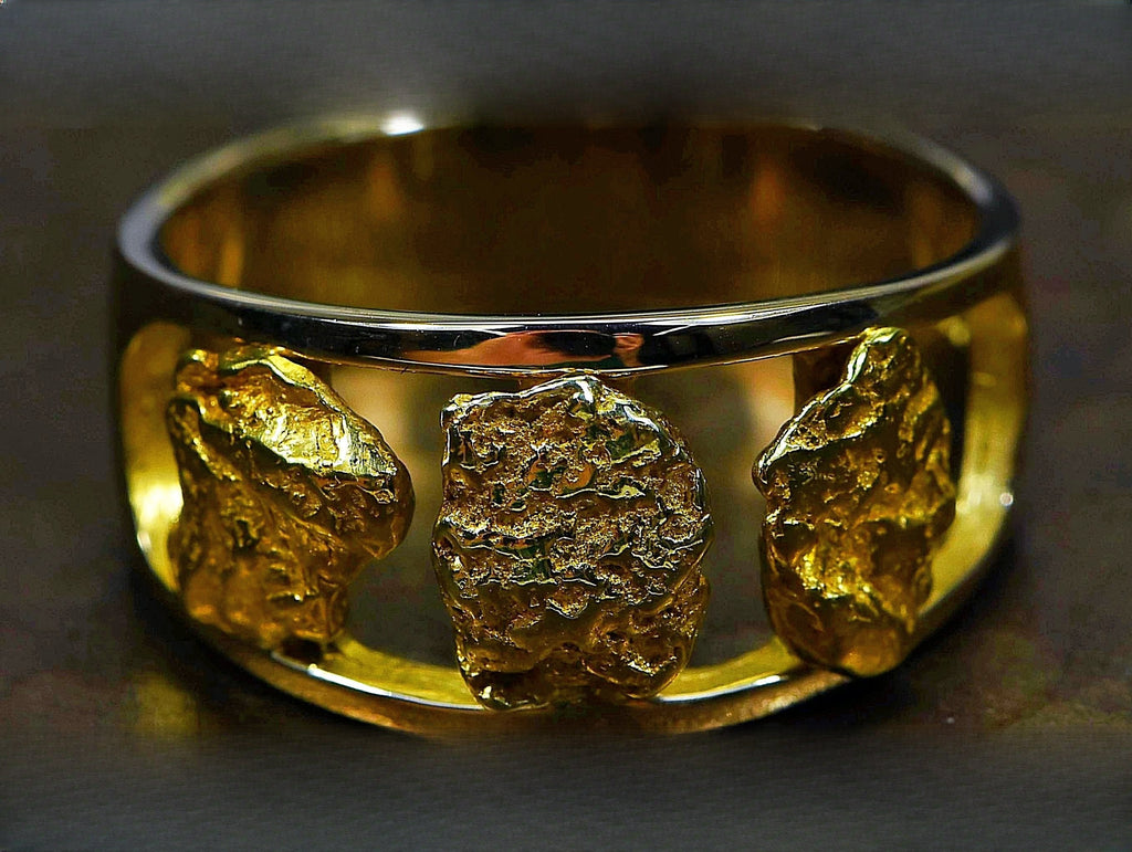 Gold Nugget Men's Ring "Orocal" RM1087N/12MM Genuine Hand Crafted Jewelry - 14K Casting