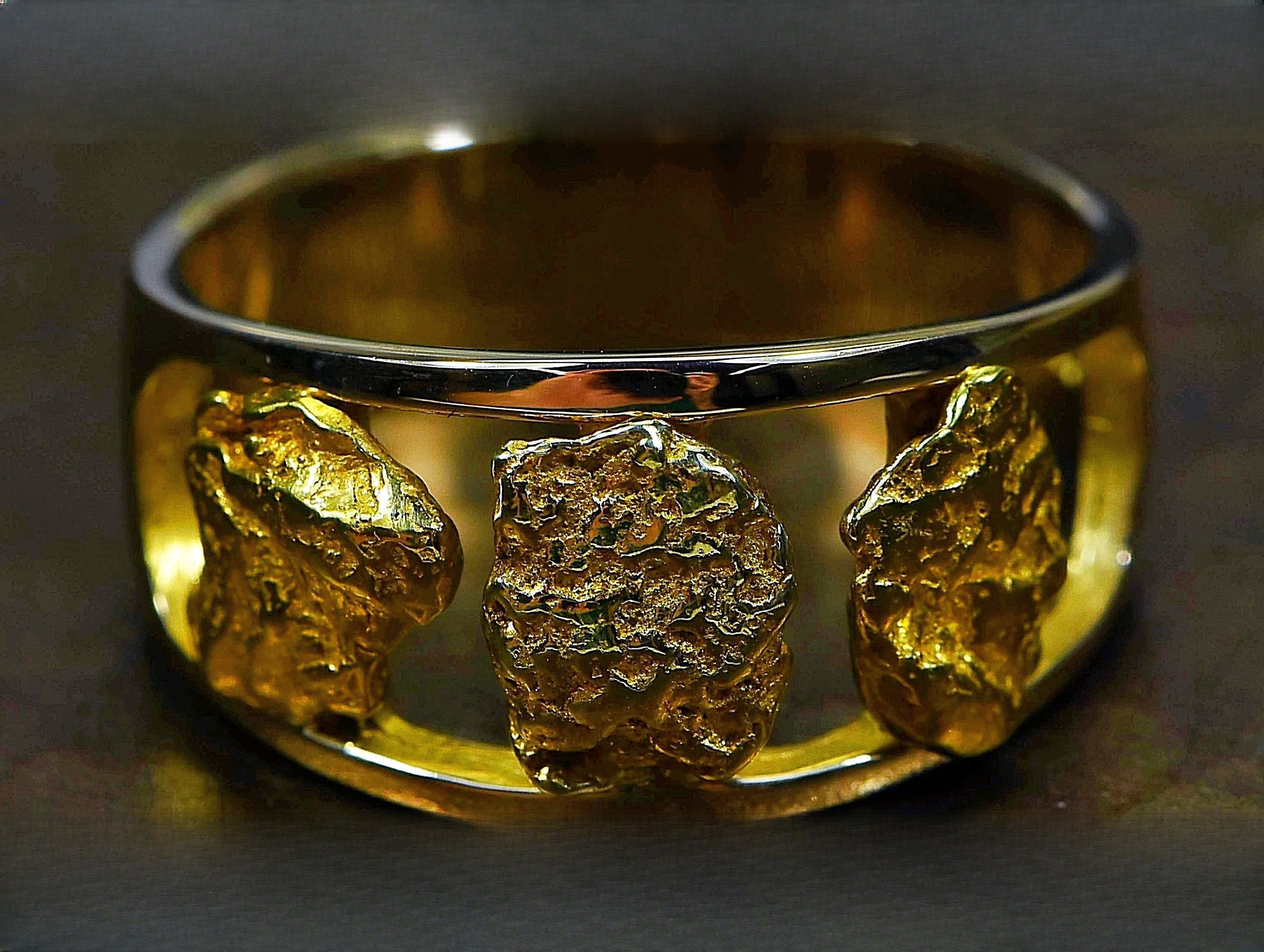 Gold Nugget Men's Ring "Orocal" RM1087N/12MM Genuine Hand Crafted Jewelry - 14K Casting