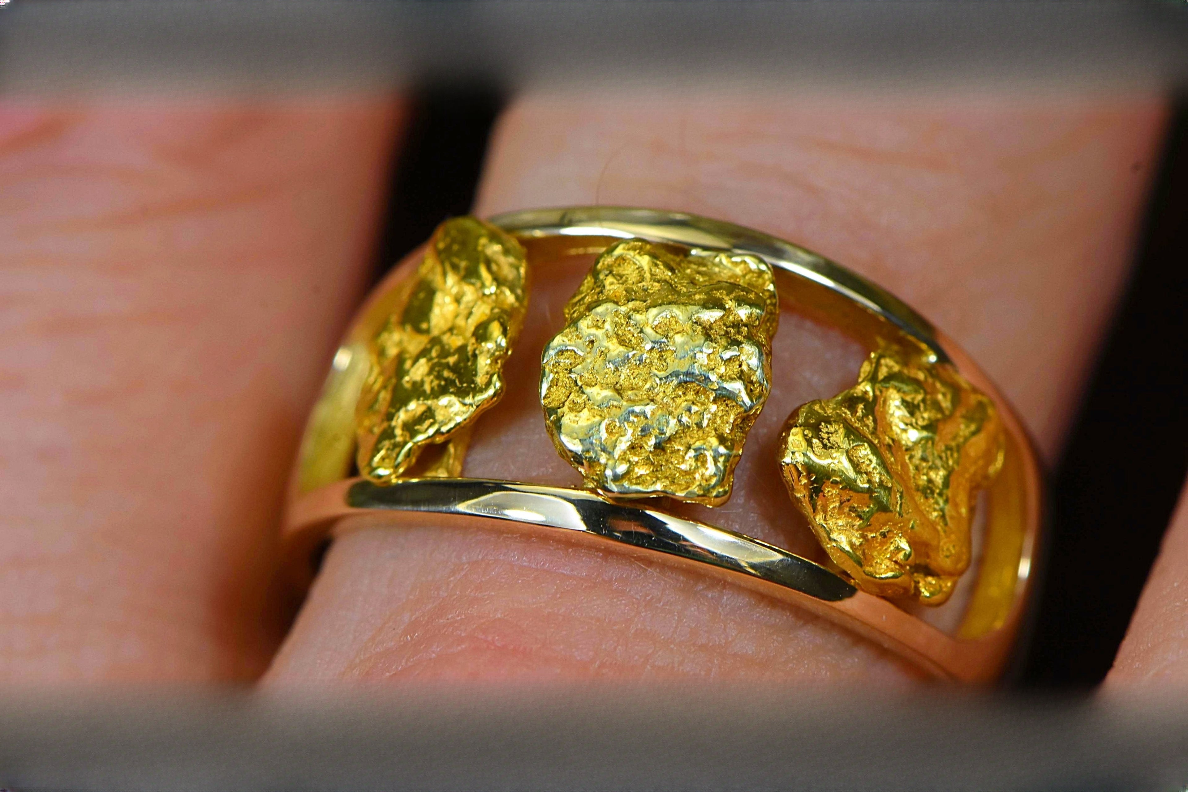 Gold Nugget Men's Ring "Orocal" RM1087N/12MM Genuine Hand Crafted Jewelry - 14K Casting