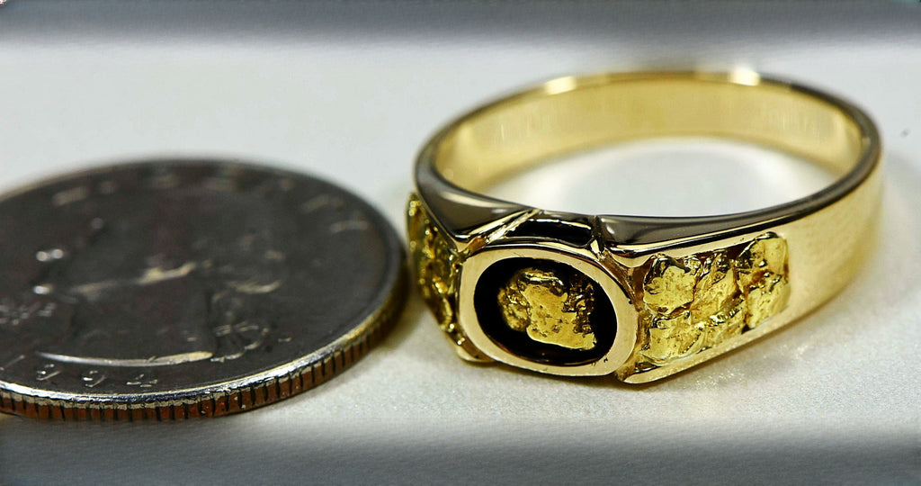Gold Nugget Men's Ring "Orocal" RM206 Genuine Hand Crafted Jewelry - 14K Casting