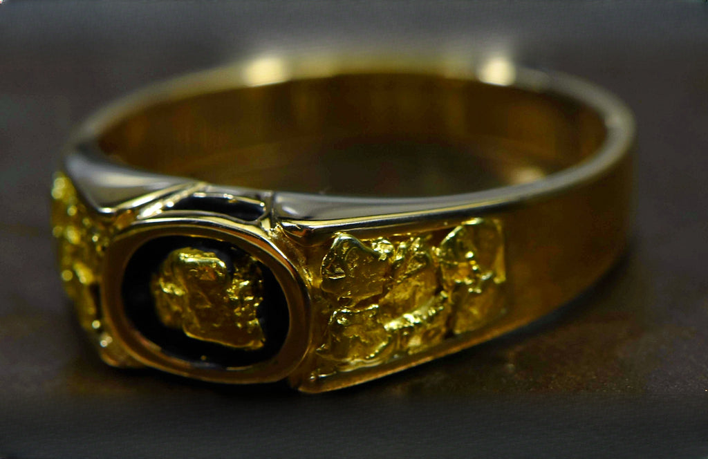 Gold Nugget Men's Ring "Orocal" RM206 Genuine Hand Crafted Jewelry - 14K Casting