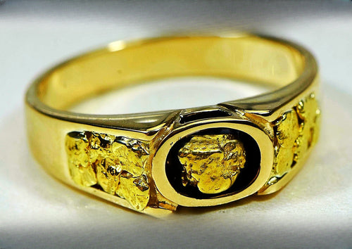 Gold Nugget Men's Ring "Orocal" RM206 Genuine Hand Crafted Jewelry - 14K Casting