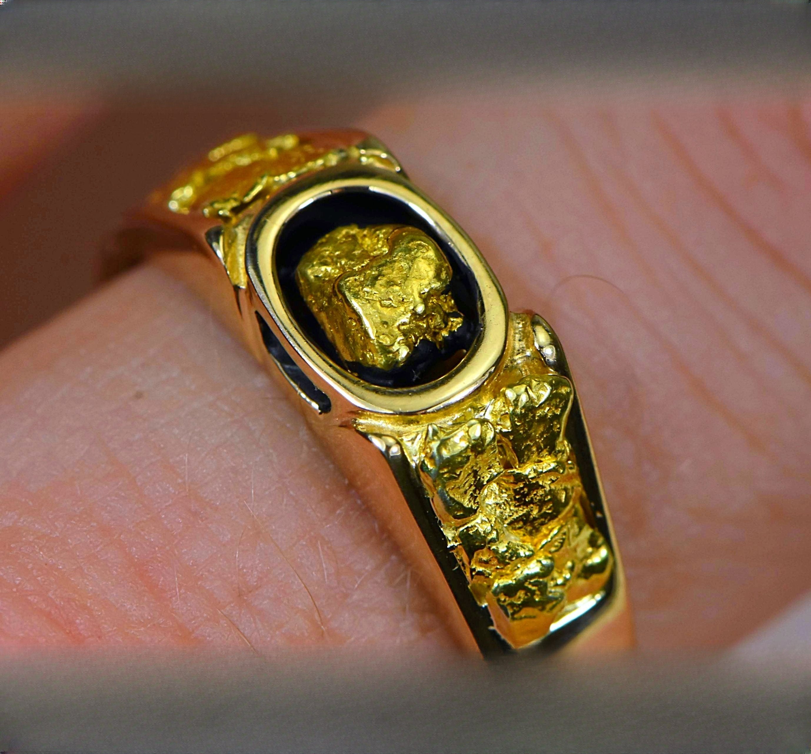 Gold Nugget Men's Ring "Orocal" RM206 Genuine Hand Crafted Jewelry - 14K Casting