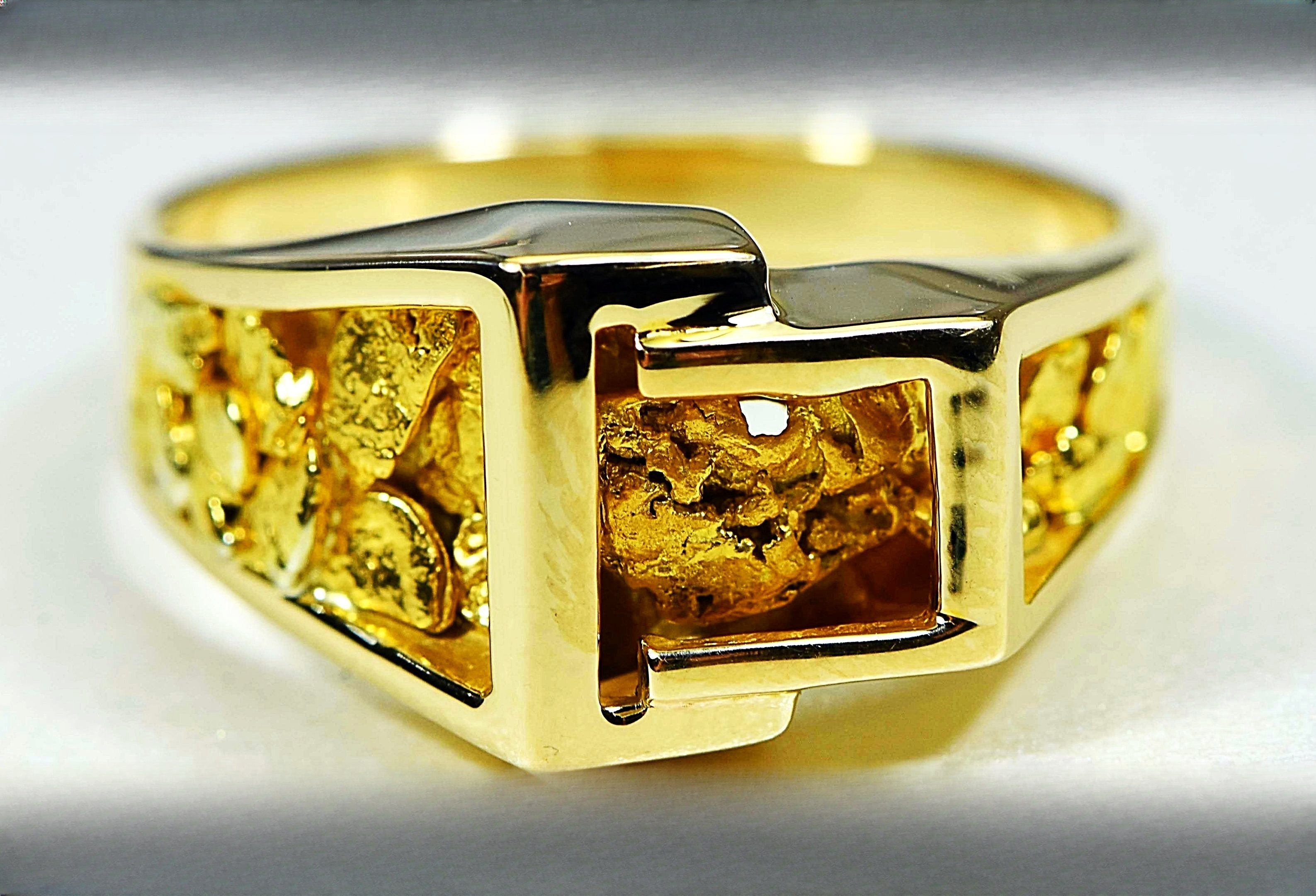Gold Nugget Men's Ring "Orocal" RM164 Genuine Hand Crafted Jewelry - 14K Casting