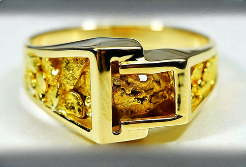 Gold Nugget Men's Ring "Orocal" RM164 Genuine Hand Crafted Jewelry - 14K Casting