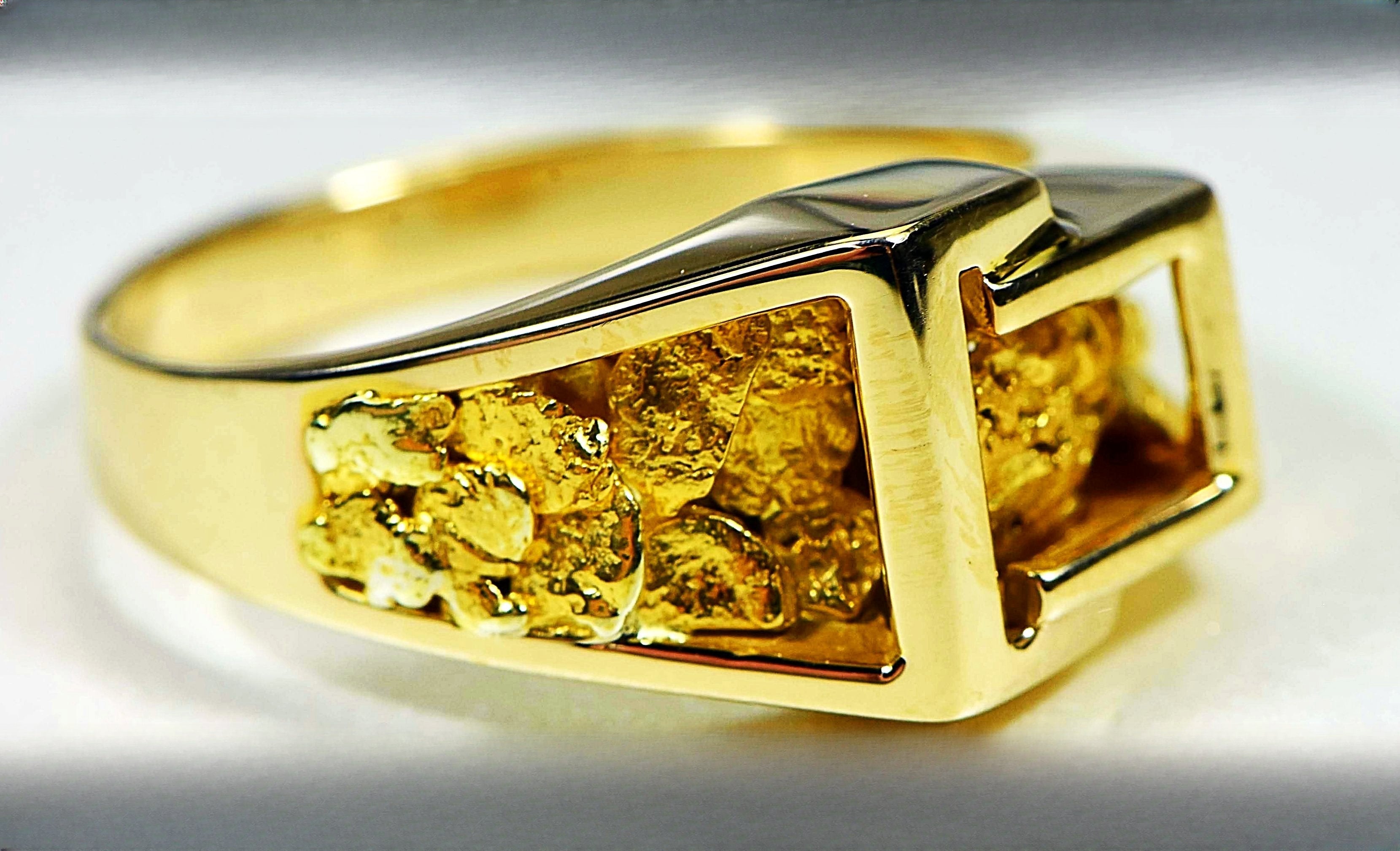 Gold Nugget Men's Ring "Orocal" RM164 Genuine Hand Crafted Jewelry - 14K Casting