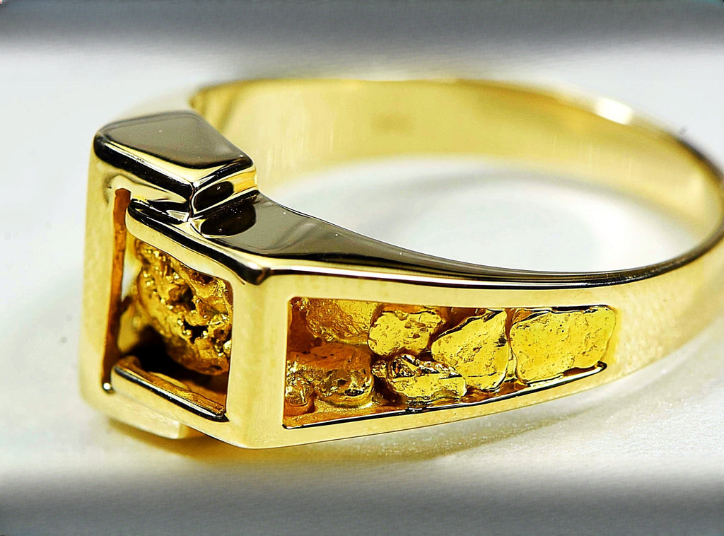 Gold Nugget Men's Ring "Orocal" RM164 Genuine Hand Crafted Jewelry - 14K Casting