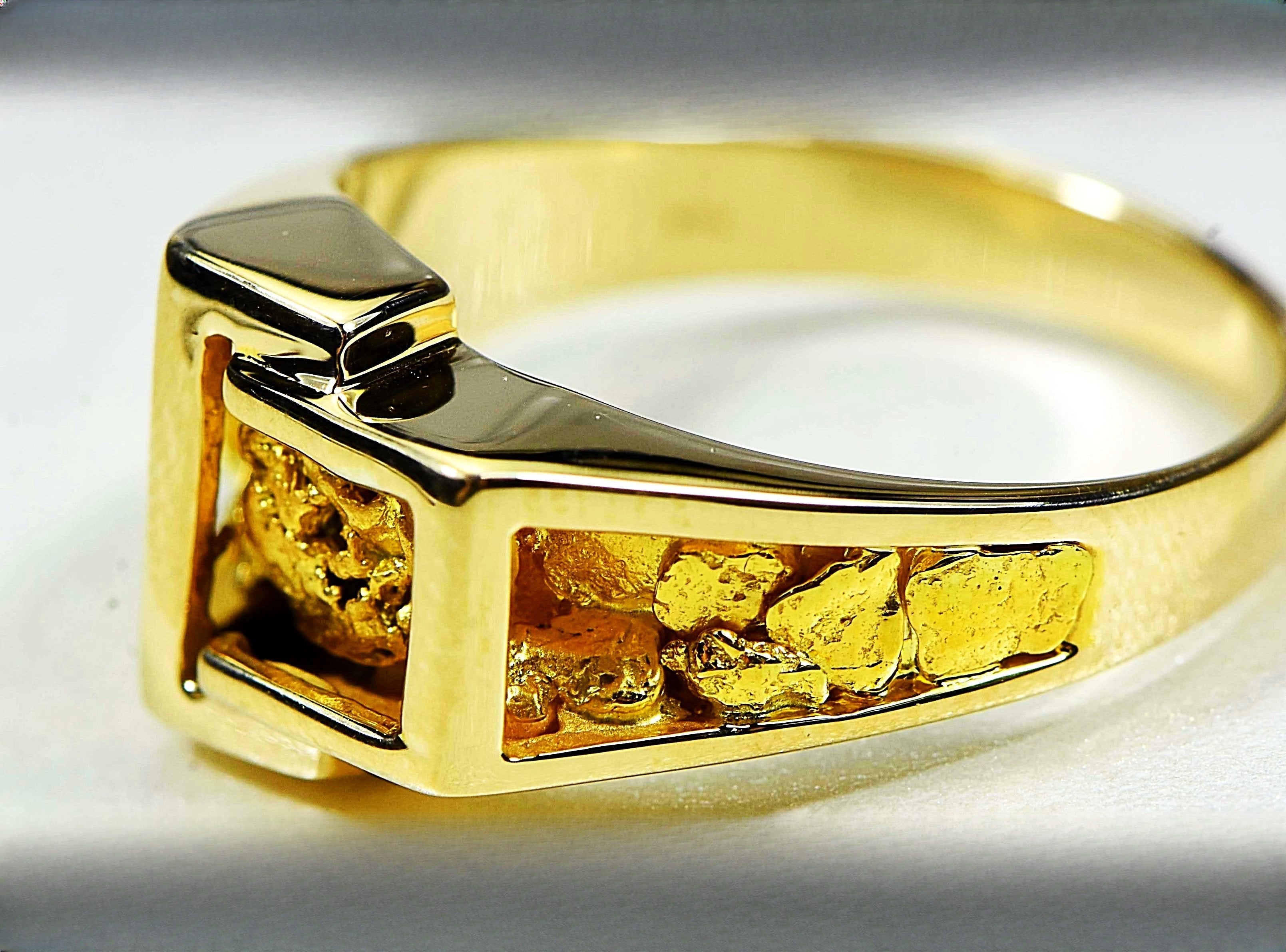 Gold Nugget Men's Ring "Orocal" RM164 Genuine Hand Crafted Jewelry - 14K Casting
