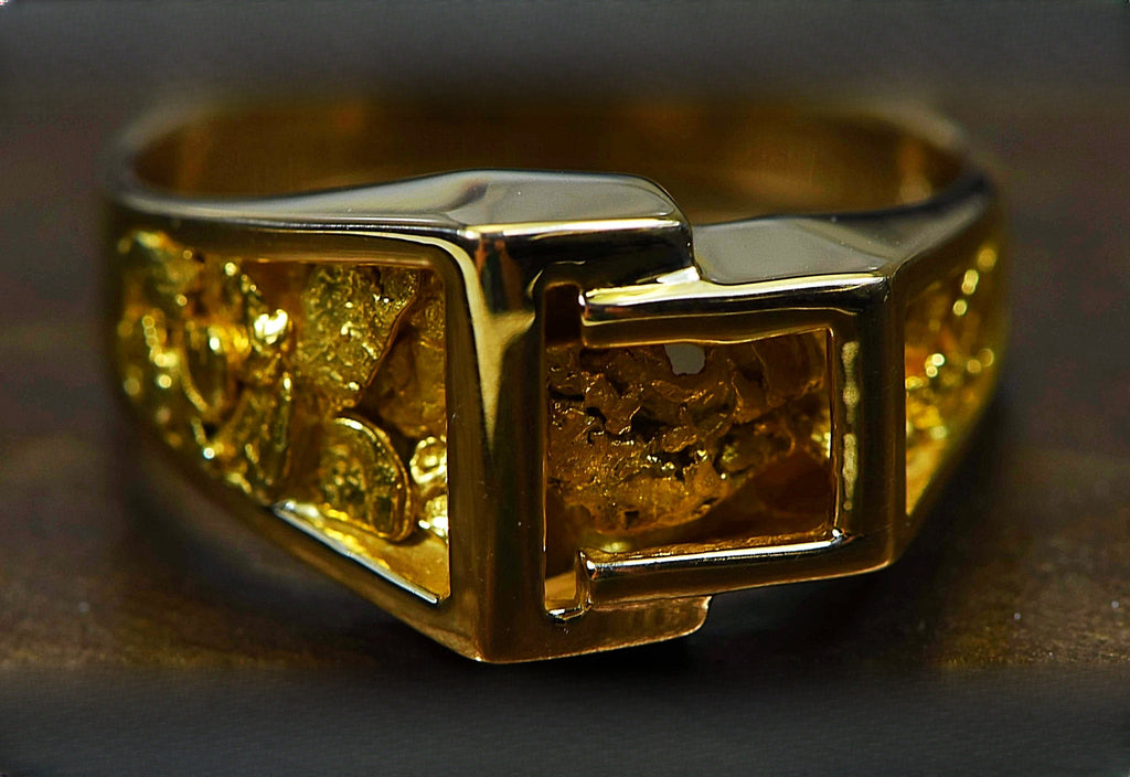 Gold Nugget Men's Ring "Orocal" RM164 Genuine Hand Crafted Jewelry - 14K Casting
