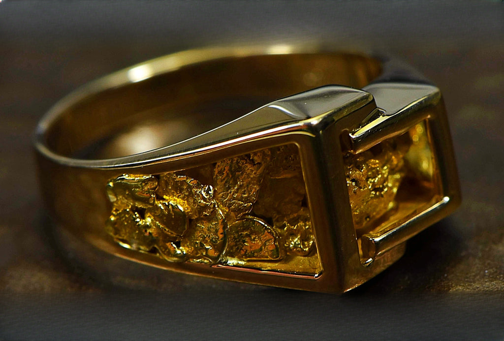Gold Nugget Men's Ring "Orocal" RM164 Genuine Hand Crafted Jewelry - 14K Casting