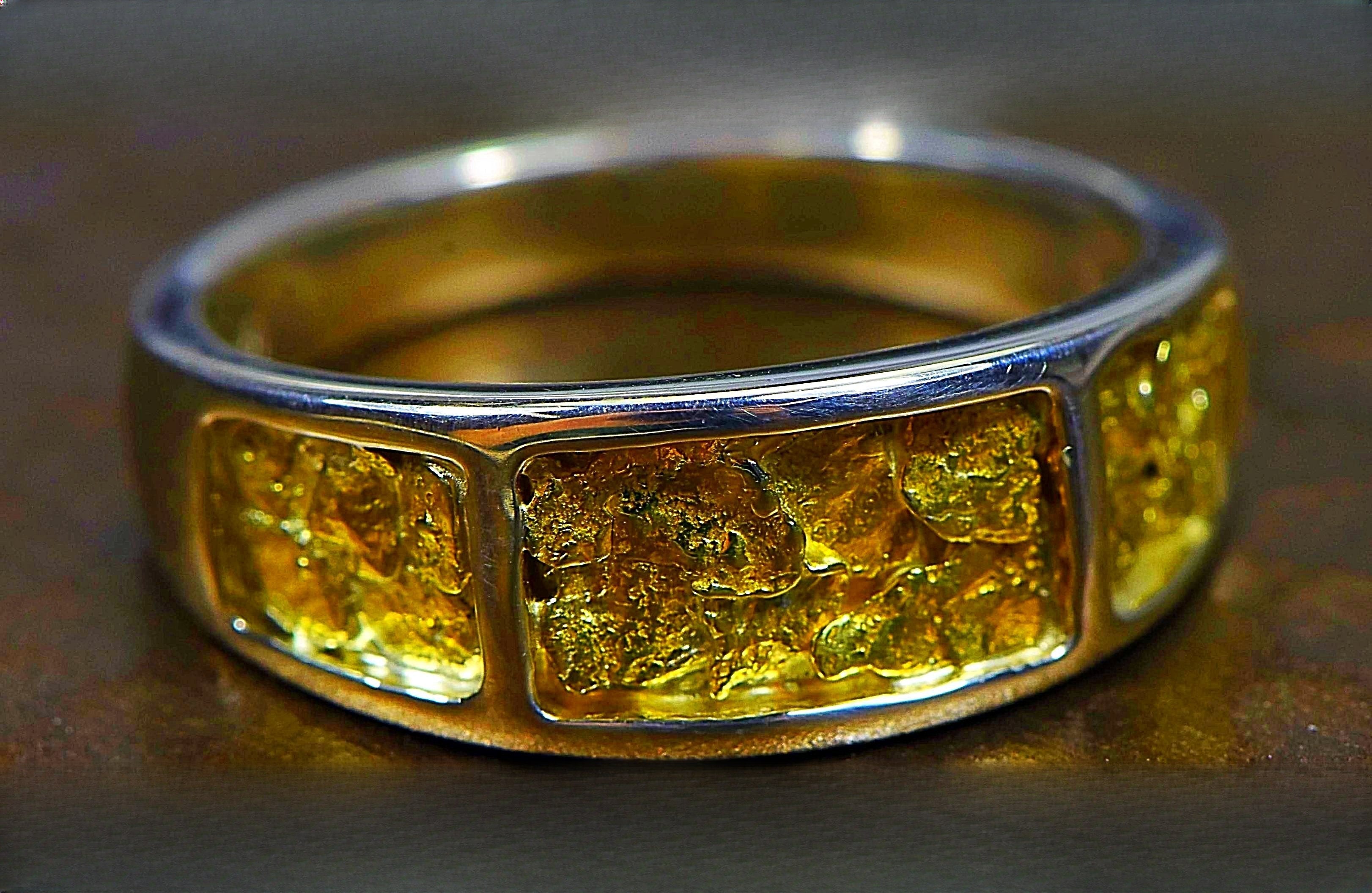Gold Nugget Men's Ring "Orocal" RM732NSS Genuine Hand Crafted Jewelry