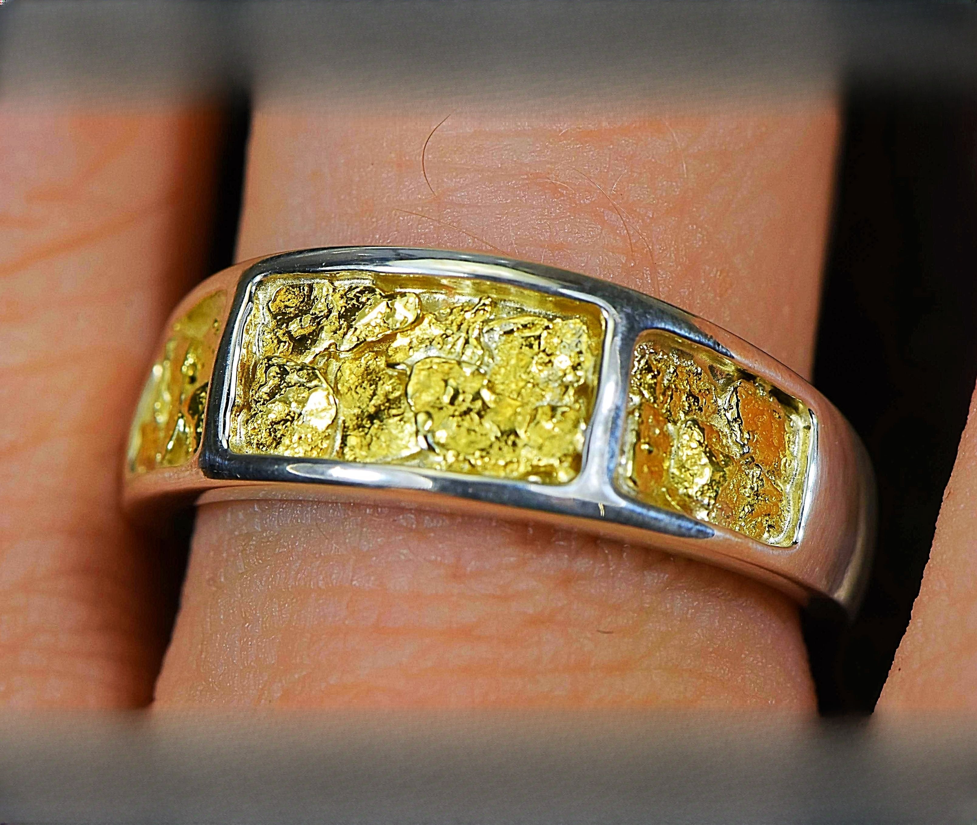 Gold Nugget Men's Ring "Orocal" RM732NSS Genuine Hand Crafted Jewelry