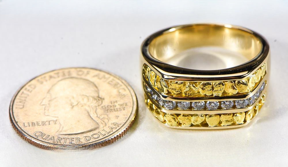 Gold Nugget Men's Ring "Orocal" RM1105DN Genuine Hand Crafted Jewelry - 14K Casting