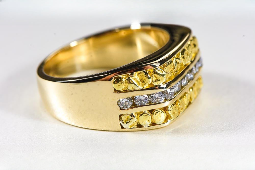 Gold Nugget Men's Ring "Orocal" RM1105DN Genuine Hand Crafted Jewelry - 14K Casting