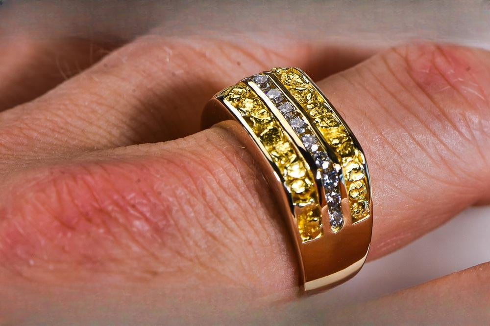 Gold Nugget Men's Ring "Orocal" RM1105DN Genuine Hand Crafted Jewelry - 14K Casting