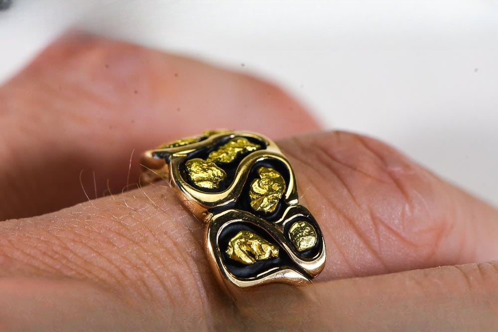 Gold Nugget Men's Ring "Orocal" RM515 Genuine Hand Crafted Jewelry - 14K Casting