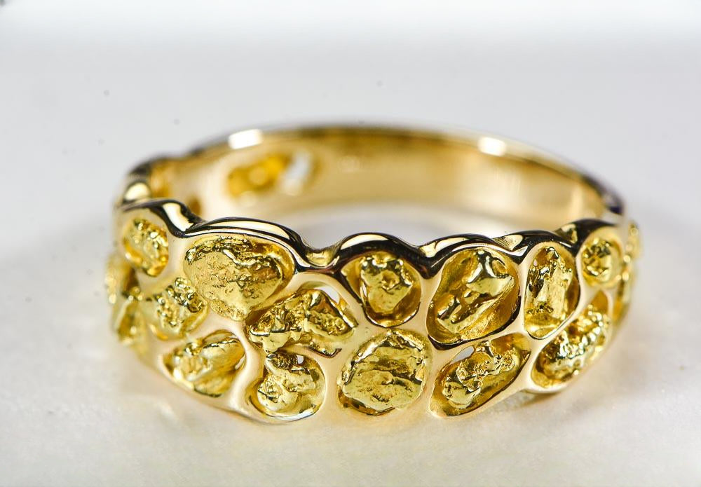 Gold Nugget Men's Ring "Orocal" RM210 Genuine Hand Crafted Jewelry - 14K Casting