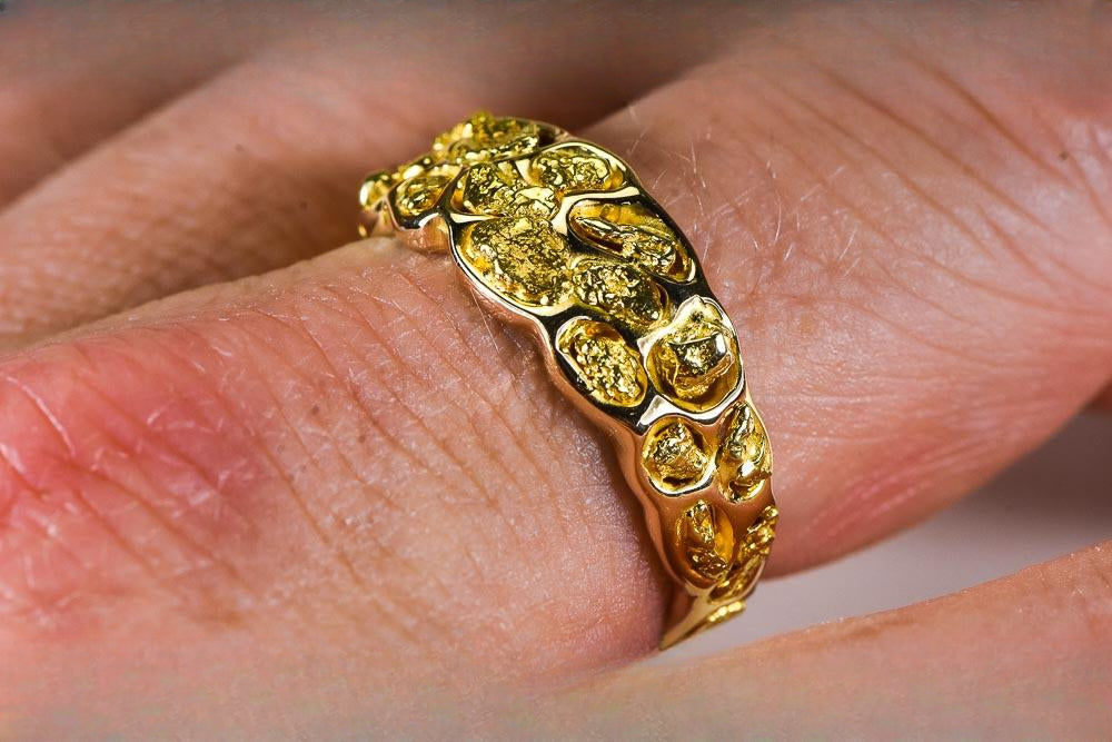 Gold Nugget Men's Ring "Orocal" RM210 Genuine Hand Crafted Jewelry - 14K Casting