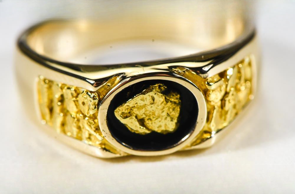 Gold Nugget Men's Ring "Orocal" RM73 Genuine Hand Crafted Jewelry - 14K Casting