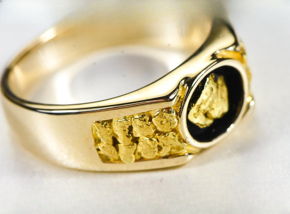 Gold Nugget Men's Ring "Orocal" RM73 Genuine Hand Crafted Jewelry - 14K Casting