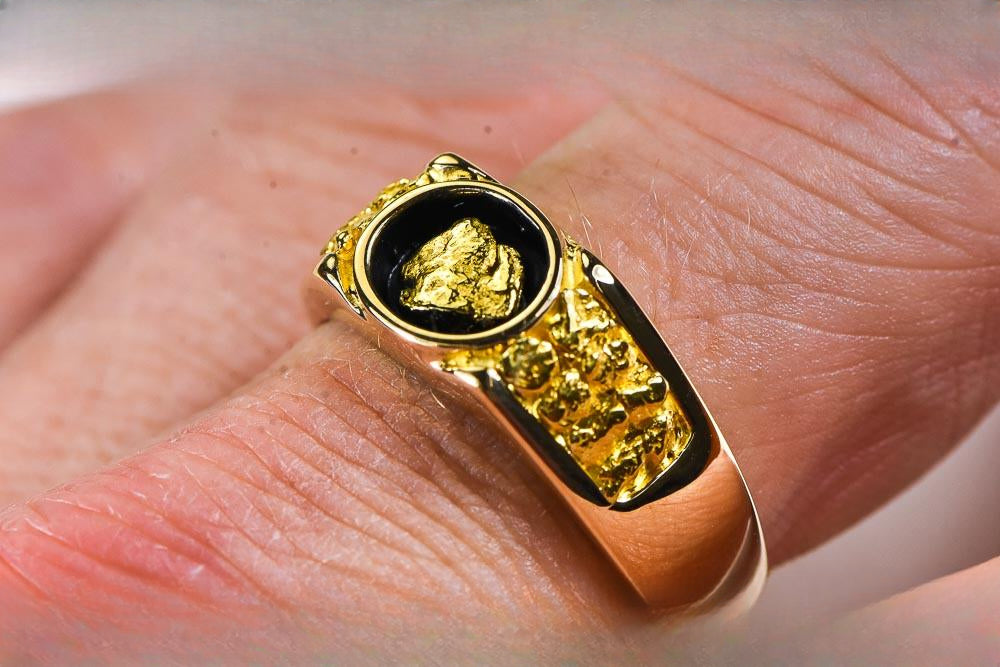 Gold Nugget Men's Ring "Orocal" RM73 Genuine Hand Crafted Jewelry - 14K Casting