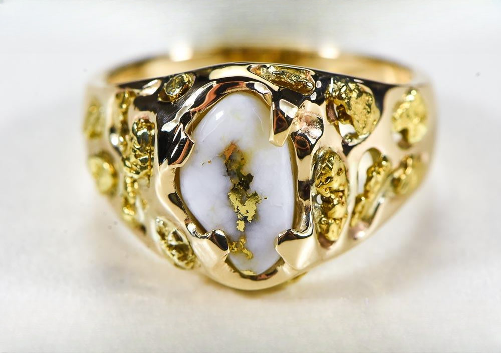 Gold Quartz Ring "Orocal" RMEQ103S Genuine Hand Crafted Jewelry - 14K Gold Casting