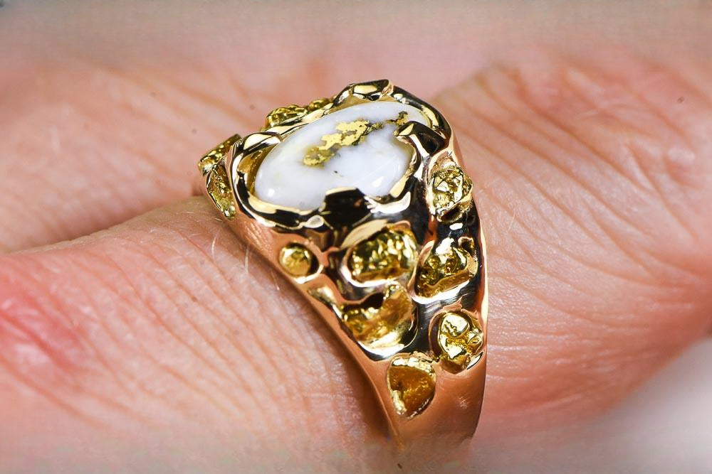 Gold Quartz Ring "Orocal" RMEQ103S Genuine Hand Crafted Jewelry - 14K Gold Casting
