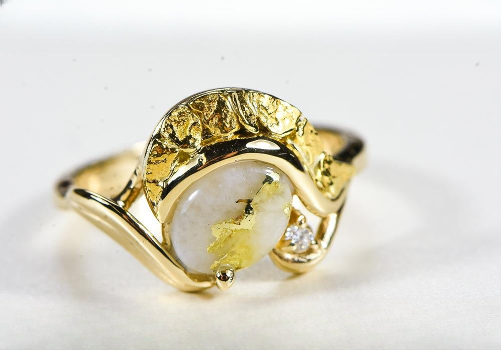 Gold Quartz Women's Ring "Orocal" RL1137DNQ Genuine Hand Crafted Jewelry - 14K Gold Casting