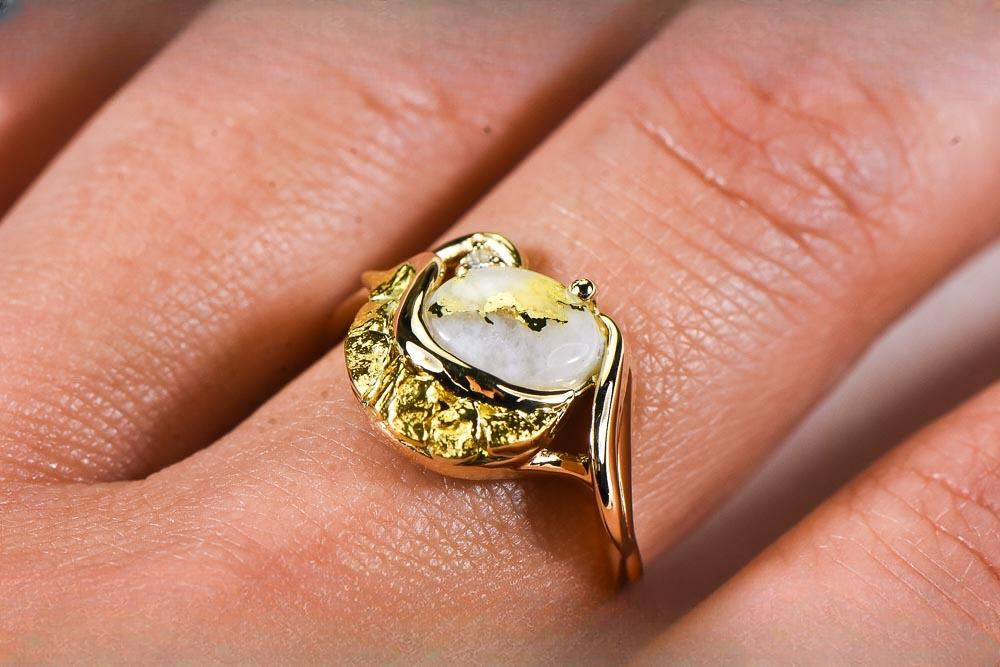 Gold Quartz Women's Ring "Orocal" RL1137DNQ Genuine Hand Crafted Jewelry - 14K Gold Casting